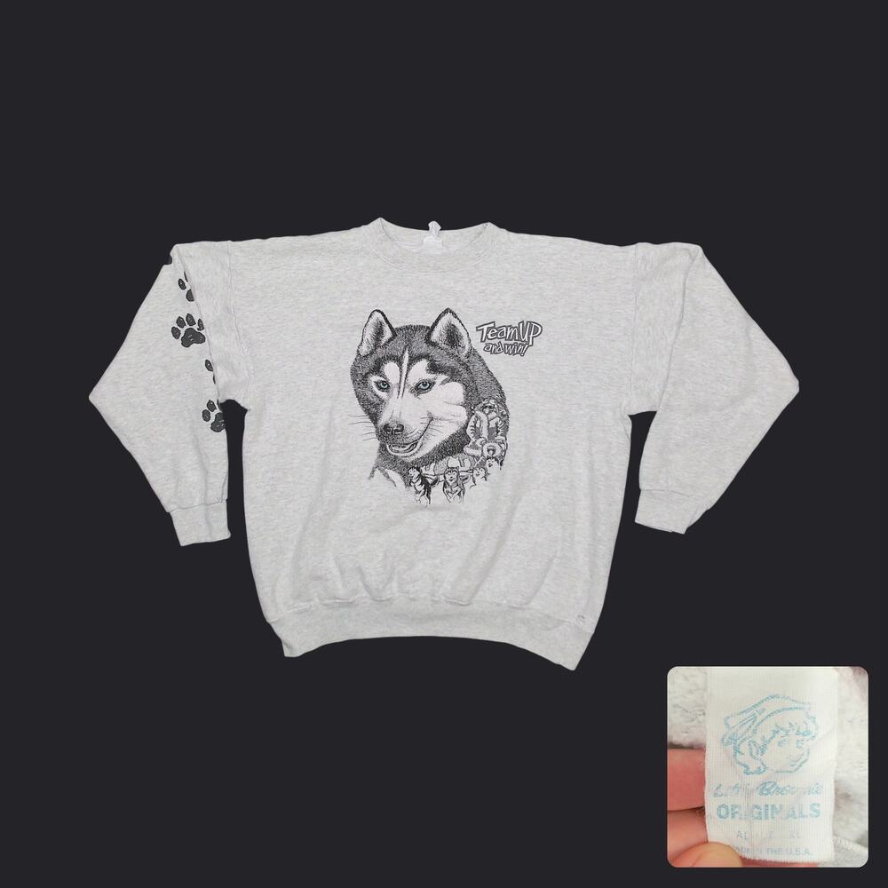 Vintage 90s Thrashed Husky Paw Print Sweatshirt XL